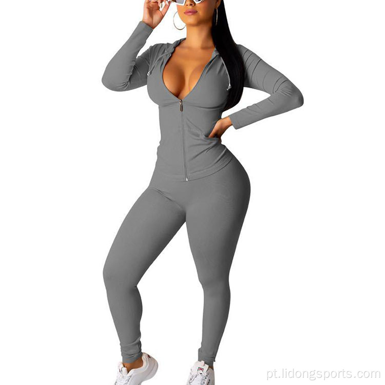 Duas peças roupas hoodie tracksuit jogging terno mulheres