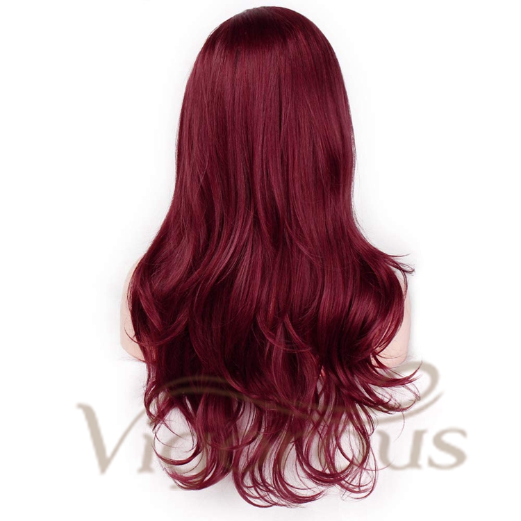 Vigorous Wholesale Cheap Side Part Burgundy Heat Resistant Fiber Body Wave Machine Made For Black Women Synthetic Hair Wigs