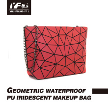 Leather waterproof geometric chain makeup bag