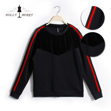 Sweatshirt Women Velour Black Red Anti-wrinkle Autumn Women Crewneck Sweatshirt