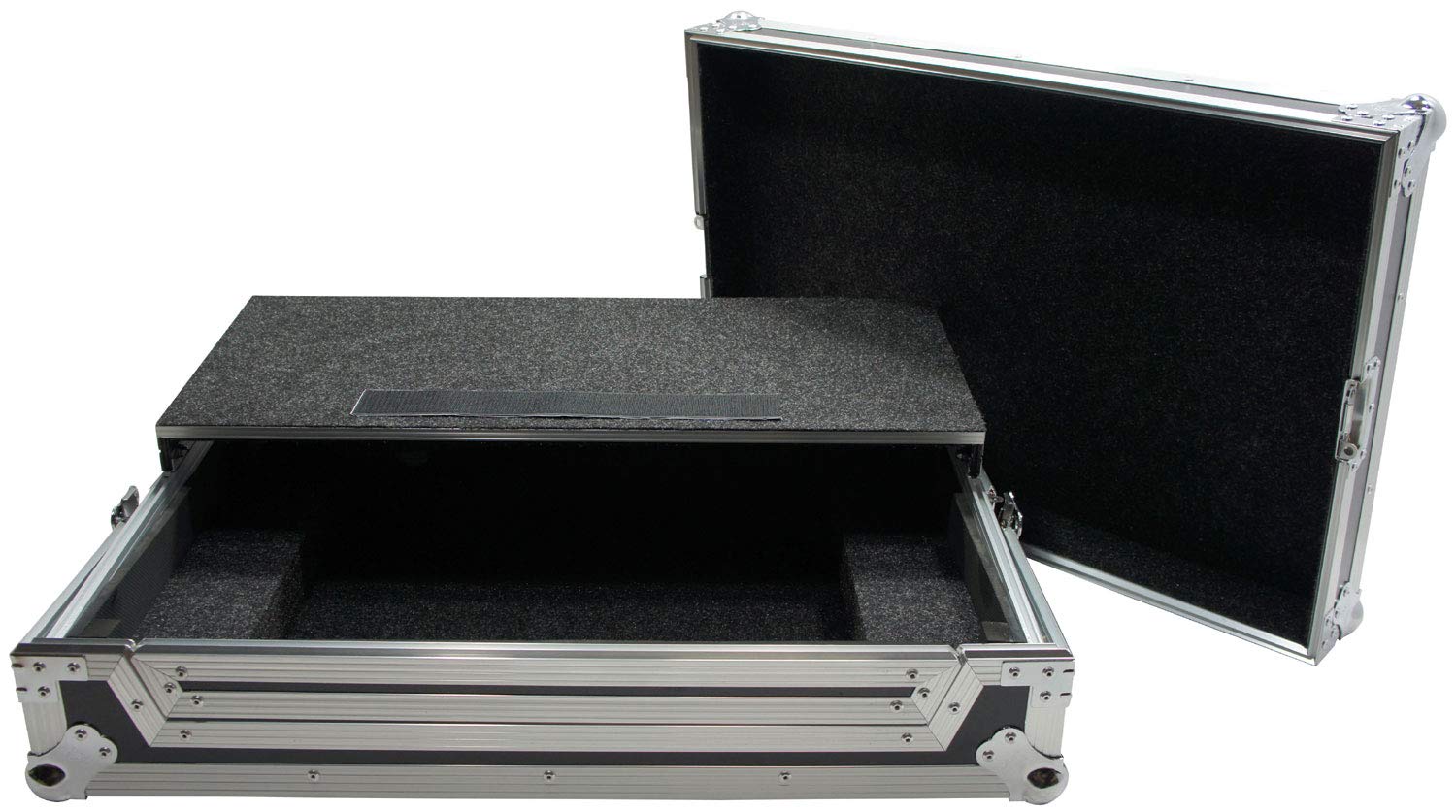 Top Load DJ Mixer Hard Aluminum Flight DJ Case Glide Laptop Shelf with Wheels