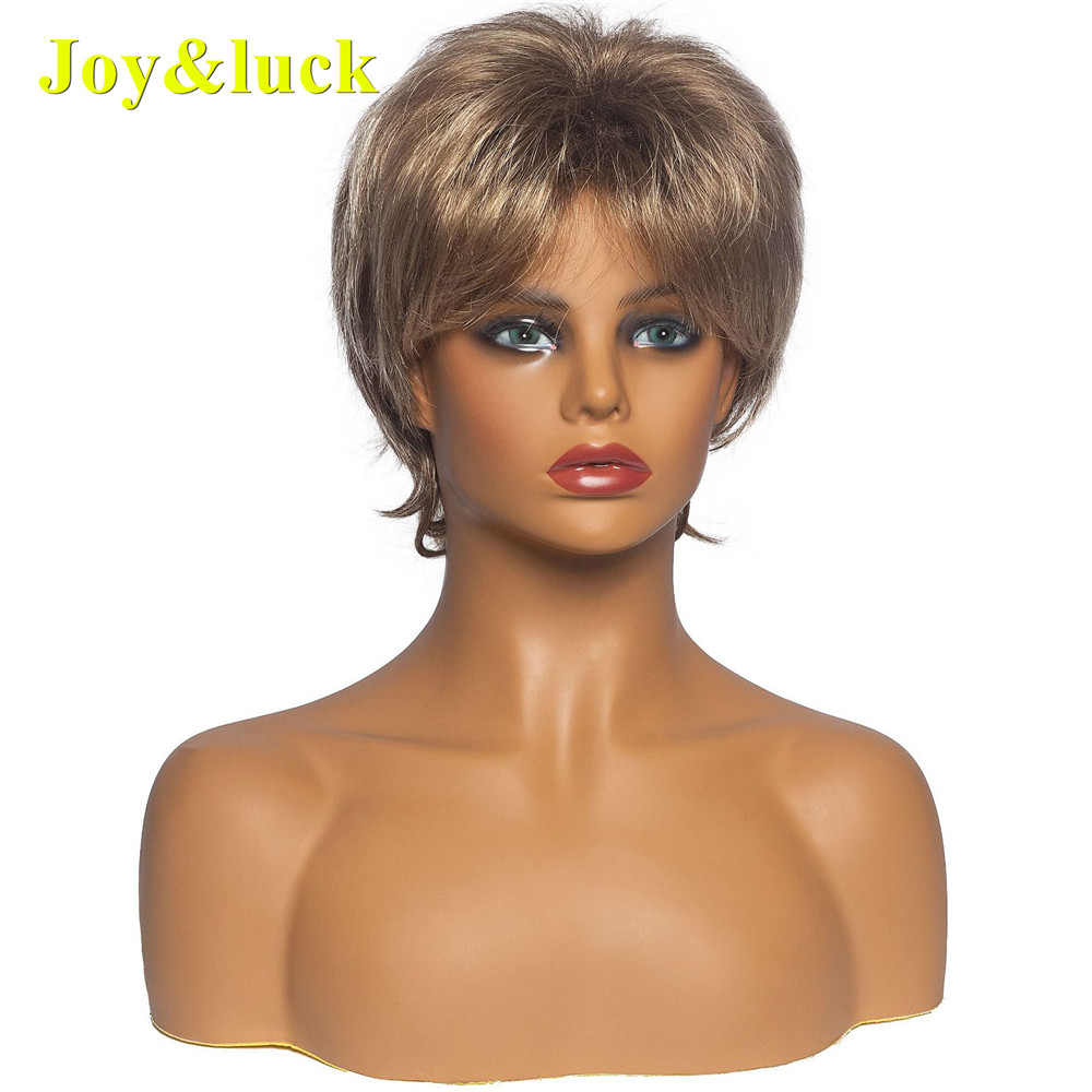 Women's Wholesale Prices Ladies Hair Wig With Bangs Blond Party Free Part Blonde Natural Straight Pixie Cut Short Synthetic Wigs