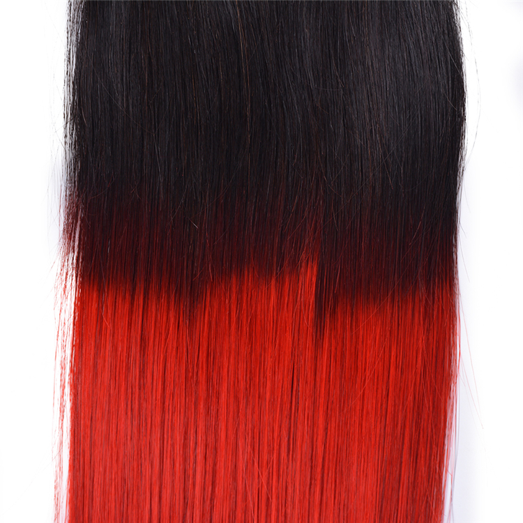 Best Quality Ombre Peruvian Hair Virgin Hair Extension Silky Straight Two Tone 1B/Red Bundles With Closure