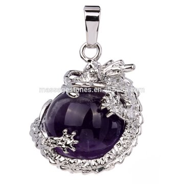 Amethyst Round Sphere Dragon Lucky Pendant