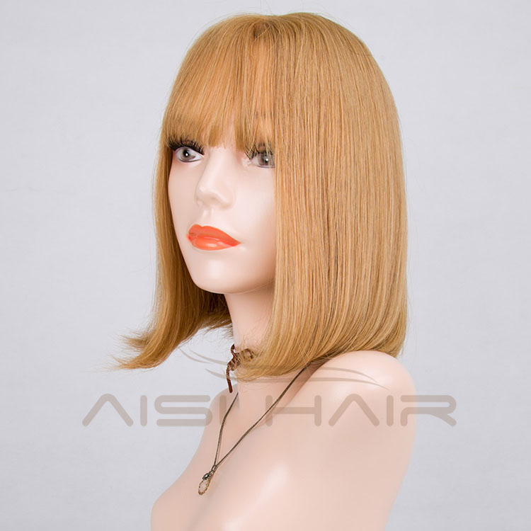 Aisi Hair Best Selling  Malaysian Hair Bob Cut Style Blonde Half Hand Tied Lace Wig For White Women