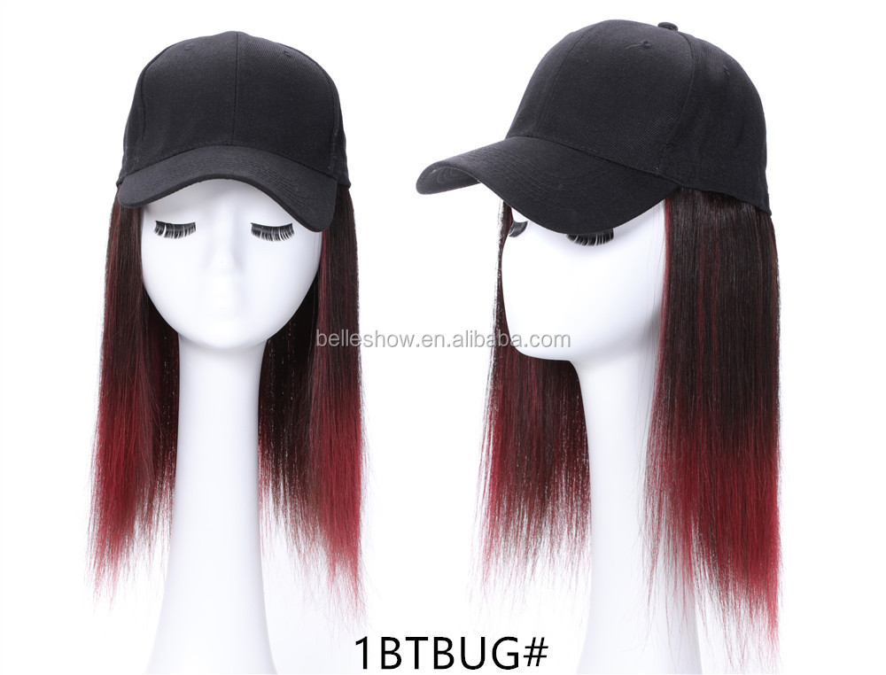 Hot sell human hair long straight hair hat wig bobo head baseball hat wig short straight wig head cover black baseball hair