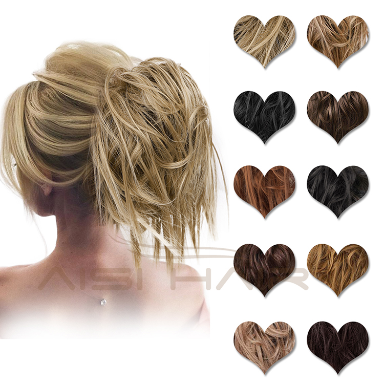 Aisi Hair Mixed Brown Blonde Chignon Curly Bun Pad Chignon Elastic Band Ribbon Ponytail Rope Rubber Hair Extension For Women