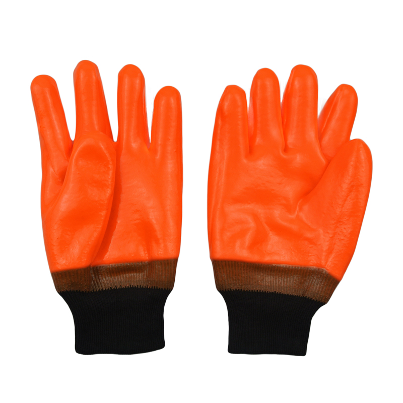 Guantes recubiertos de PVC anaranjados fluorescentes Finning aislado de espuma