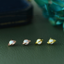 Minimalist 18K Gold Plated Fire Opal Planet Earrings in Saturn Shape with Opal Beads