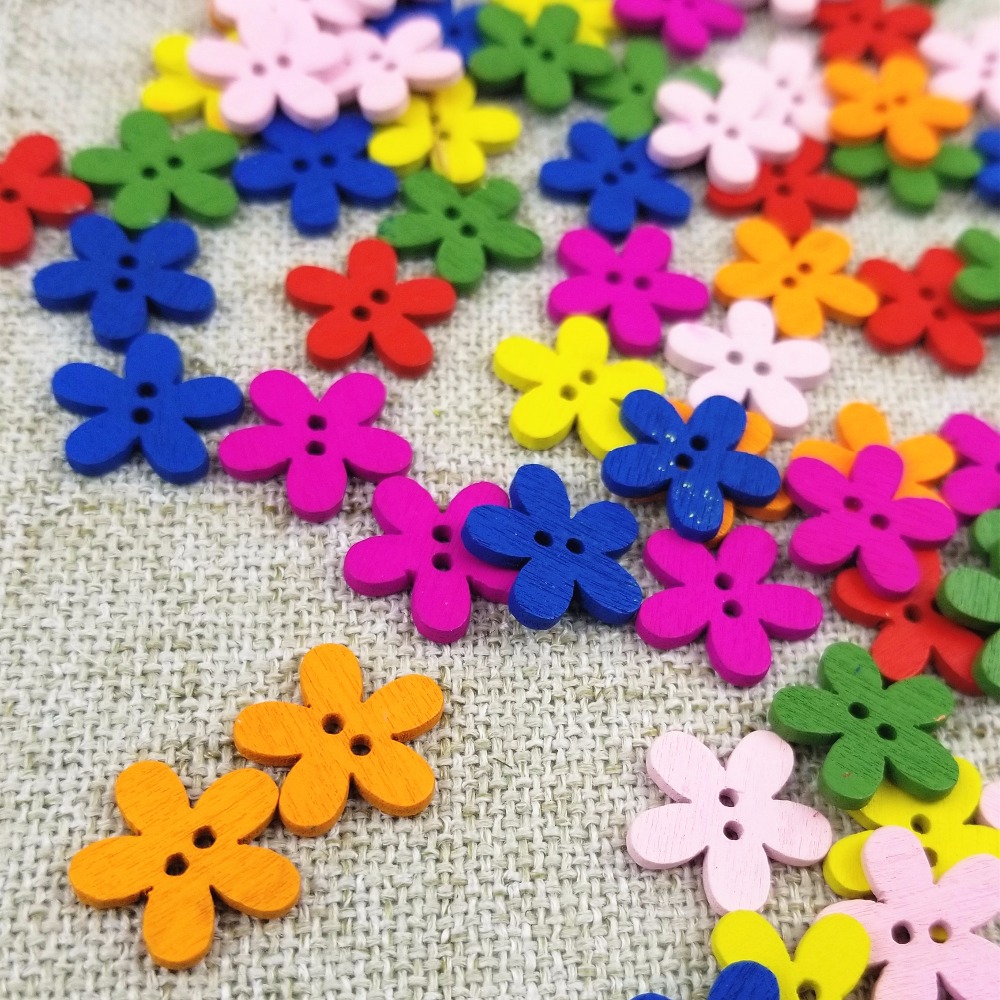 Multicolor 100pcs 14x15mm 2 Holes Mixed Flower Wooden decorative Buttons Fit Sewing Scrapbooking Crafts
