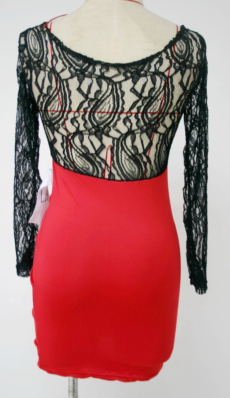 Knit and Lace Contrast Two Tone Skinny Sexy Party Dress
