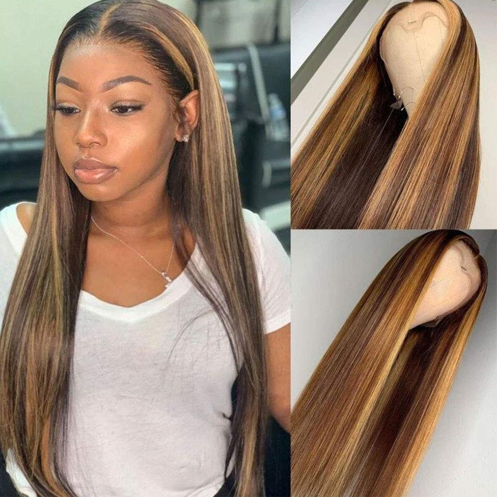 13*4 Lace Front Human Hair Wigs Highlight Ombre Straight Lace Frontal Wig Brazilian Remy Human Hair Middle Wig