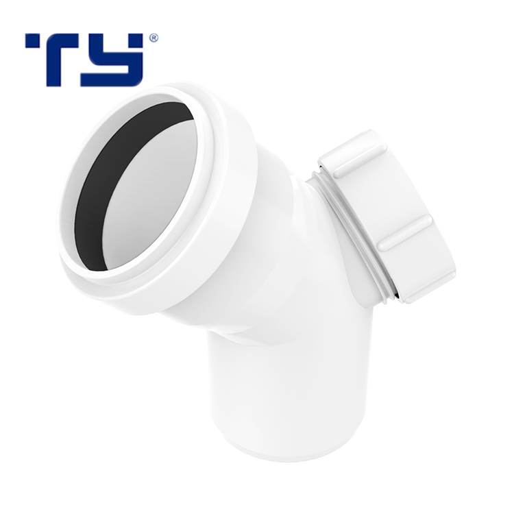 Oem Customized PVC gasketed push-fit drainage fittings P trap 45 DEG BEND with port