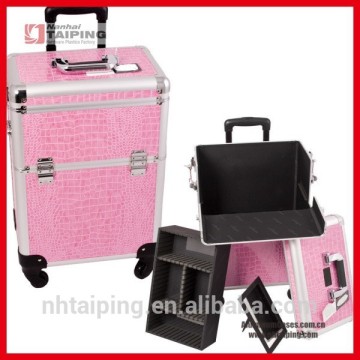 Pro Pink China Aluminum Makeup Organizer Nylon Makeup Trolley Case