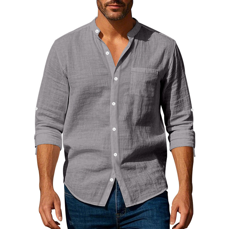 Весенне-осенняя льняная рубашка-стойка с бисером Spring Autumn Linen Beaded Stand Shirt