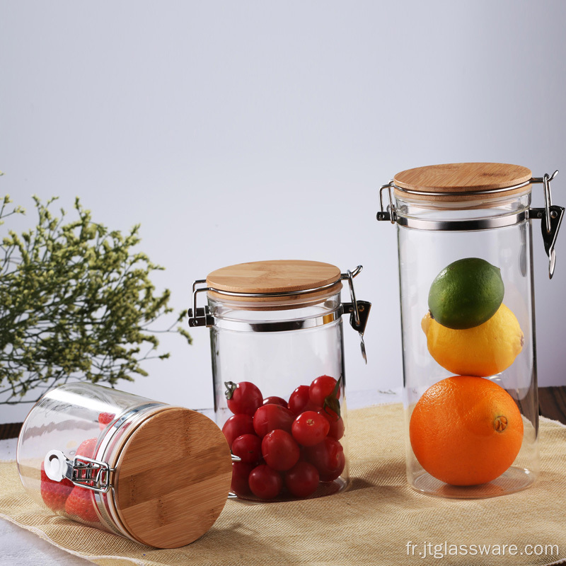 Boîte de rangement en verre avec couvercle à pince