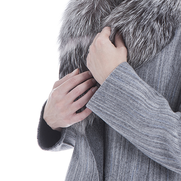 Fashionable grey cashmere winter coat