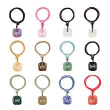 Gemstone Pendant Necklace 30MM Square Gemstone Pendant Necklace Choker Adjustable Colorful Rope