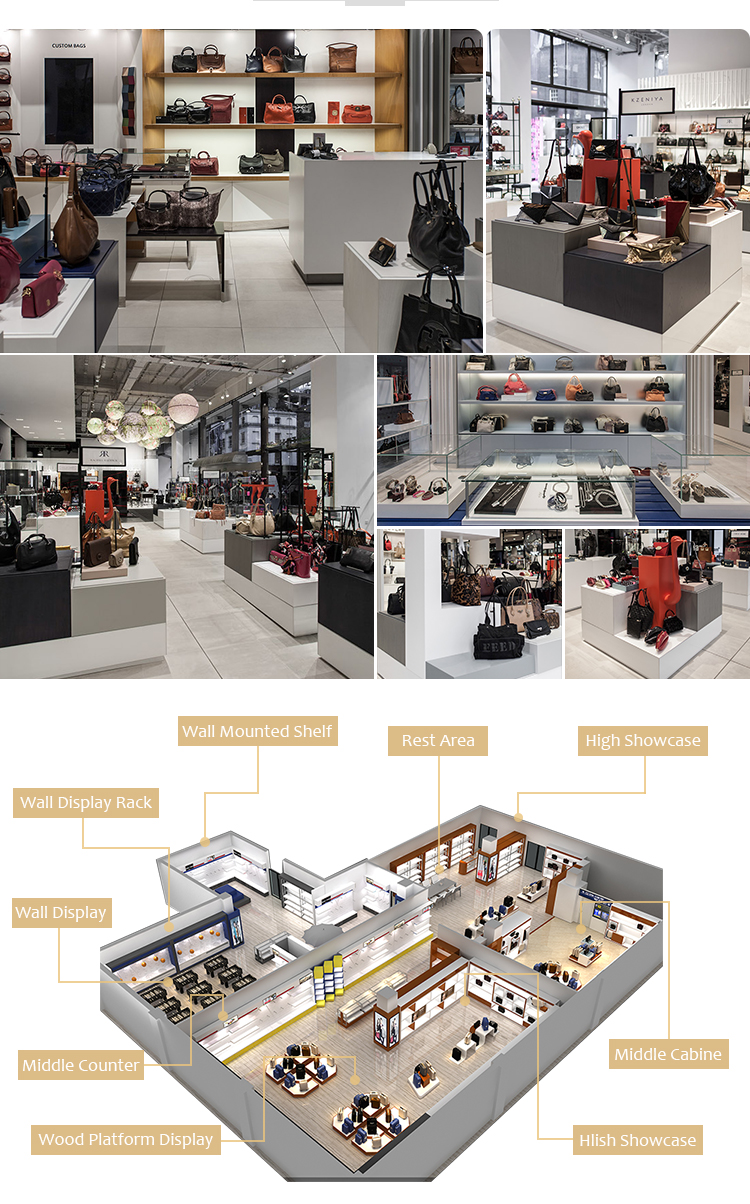 Top Rated Modern Retail Bag Shop Decoration Design In Display Racks For Sale