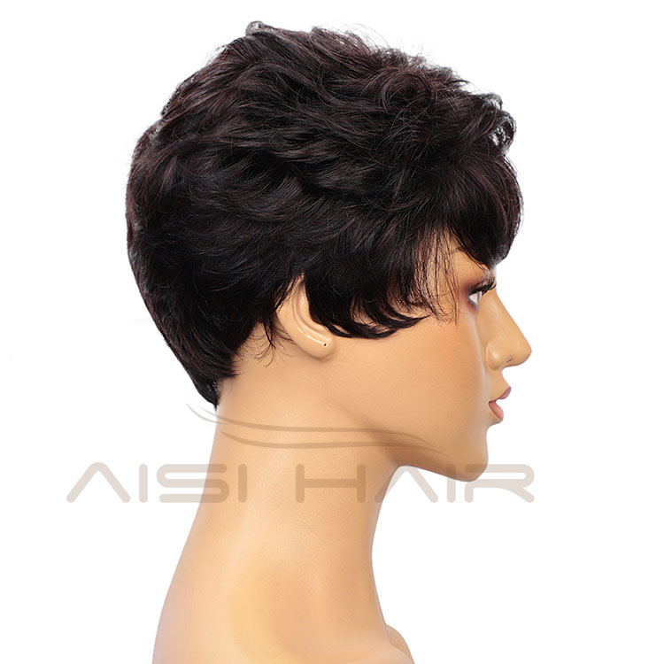 Aisi Hair Cheap Vendor Short Pixie Cut Curly Wave Unprocessed  Brazilian Hair For Black Women Human Hair Wigs