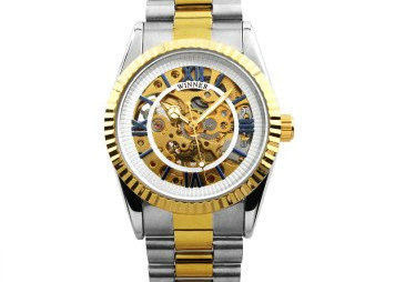 Stainless Steel Automatic Mechanical Watch Skeleton Dial , Men S Watch