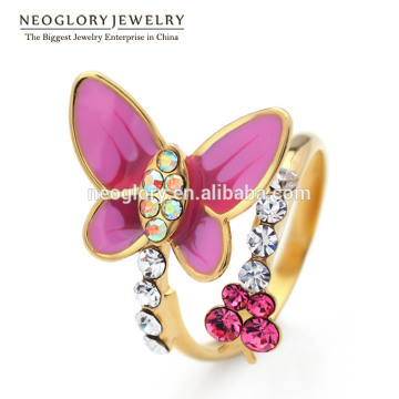 Top Selling Butterfly Shaped Brass Adjustable Ring Jewelry With Enameling Part Surface