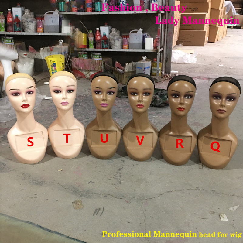 Wholesale beautiful make up brown size adjustable pretty realistic female head wholesale mannequin head for wig display