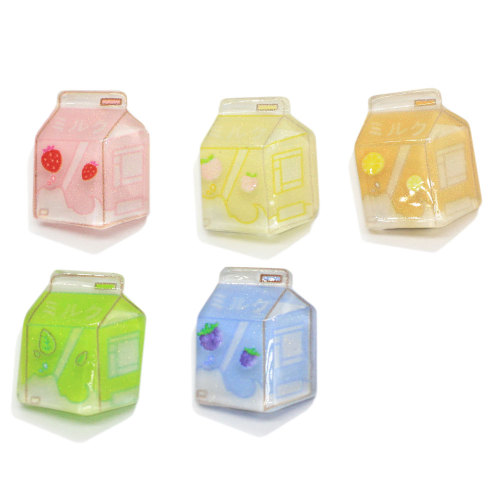 Kawaii botella de bebida transparente decoración de resina Flatback brillo leche fruta caja llavero adorno hacer álbum de recortes Diy encantos