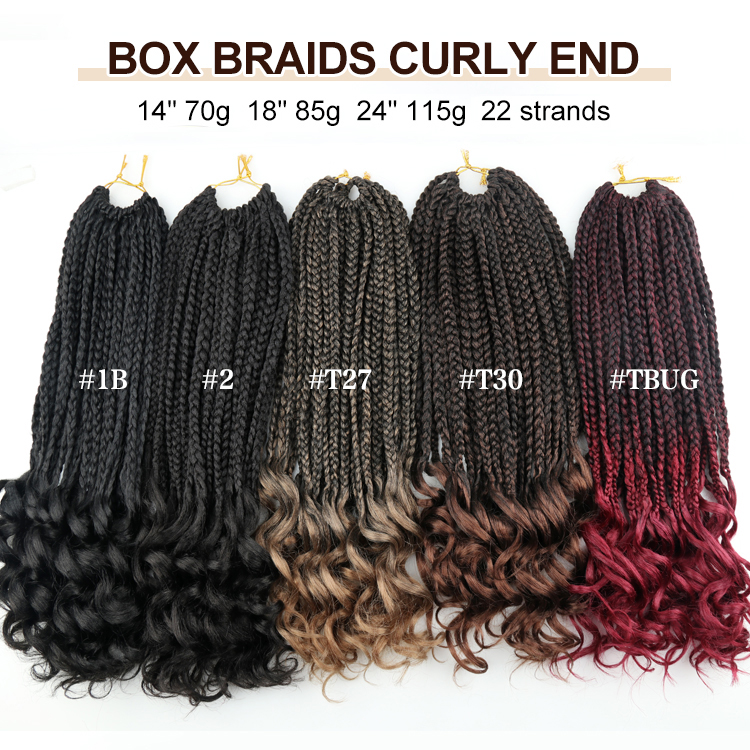 Julianna 14 18 24 inches synthetic Pre Loop Crochet Box Braids Two Tone Synthetic Hair With Curly End