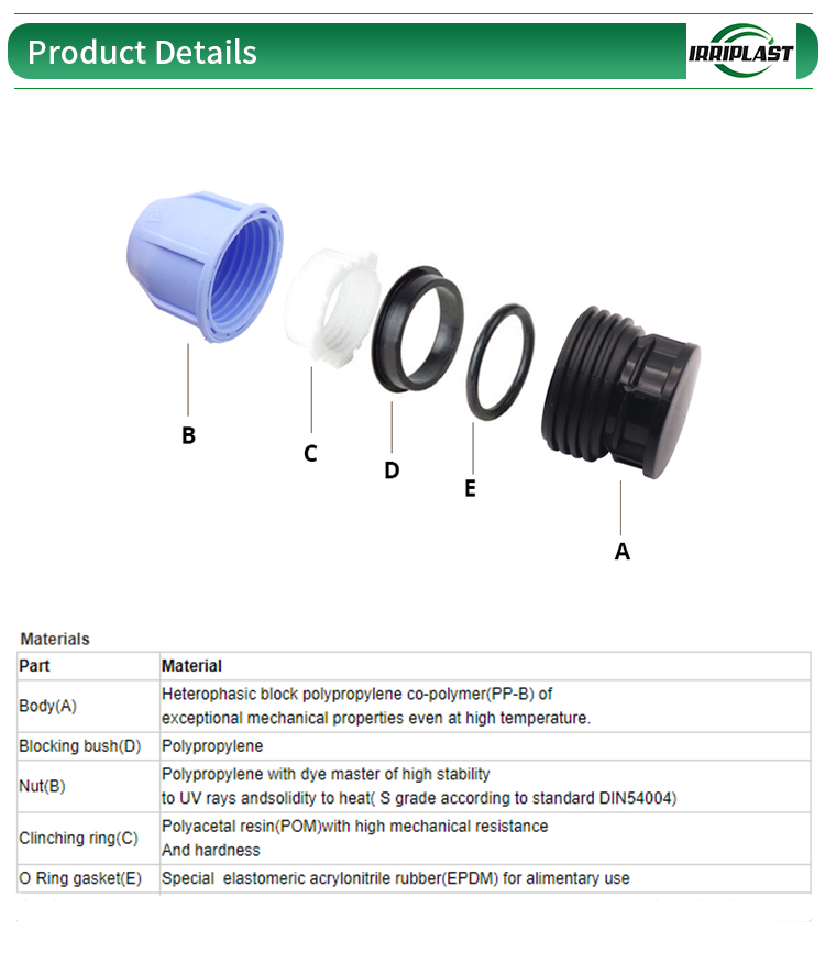 Compression Pp fitting HDPE PP pipe fitting End Plug with Good Price for irrigation system