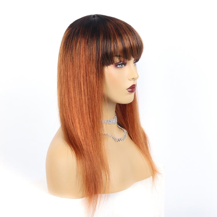 1B/30 Ombre Color 180% Density Brazilian Straight Human Hair Wigs With Bangs Remy Full Machine Made Human Hair Wigs For Women