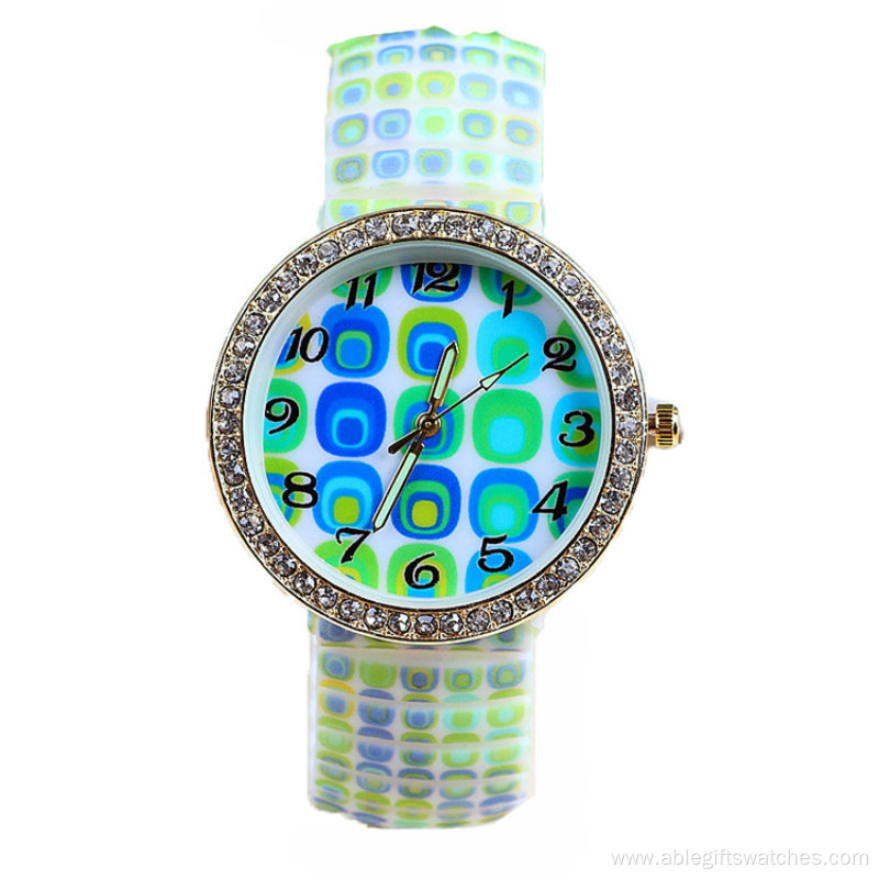 Brilliant Diamond Women Print Flower Watch