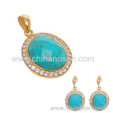 Turquoise Stone Gold Tone Cz Jewelry Set?