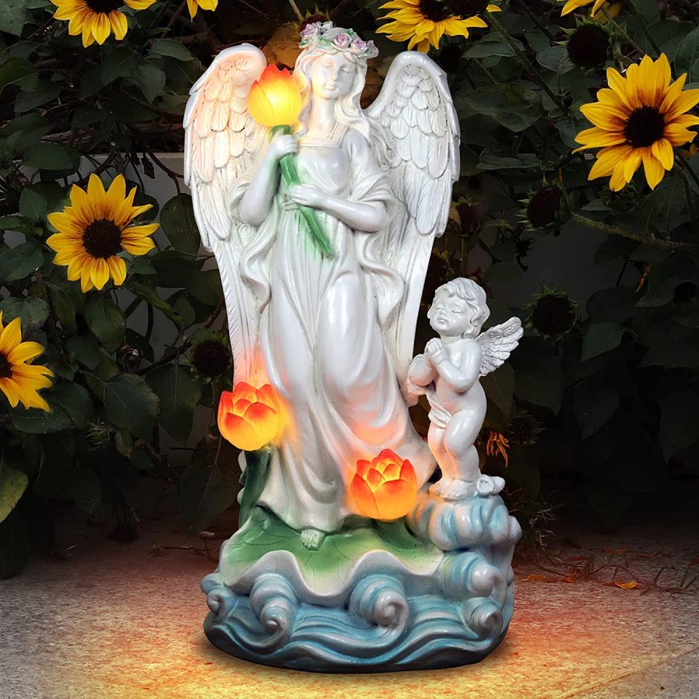 Solar Garden Figurine Lotus Decor Outdoor