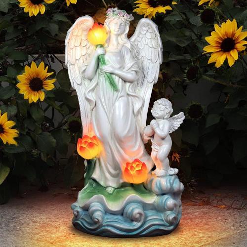 Solar Garden Figurine Lotus Outdoor Decor