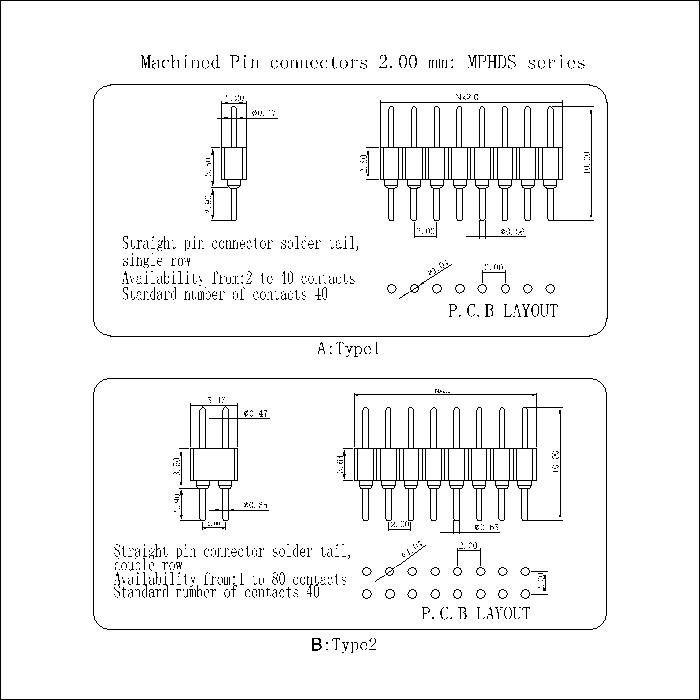 MPHDS-XXXX00 Machined Pin Connectors 2.0 mm MPHDS SQ0.65MM Series