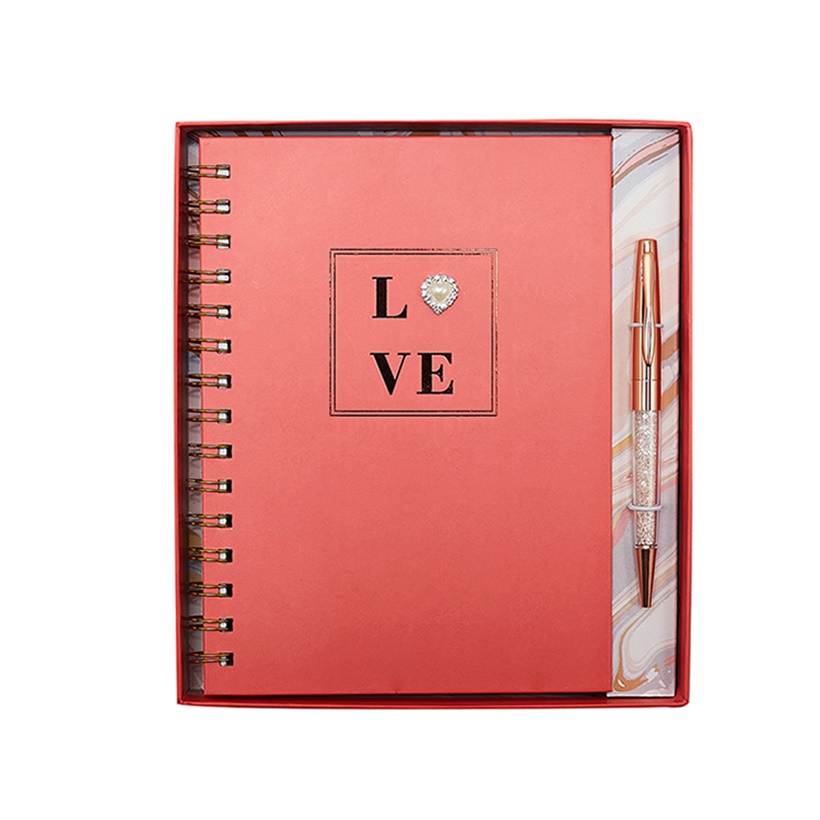 New Product Notebook And Pen Gift Set For Love, Custom Luxury Office Stationery Set With Heart Pearl
