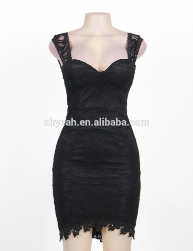 New transparent ladies lace black dress