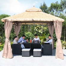 Metal Frame Pavilion Roof Simulation: Thatched Gazebo with Artificial Thatch for Outdoor Pergolas