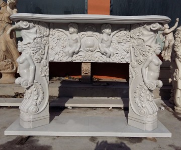 Hand Curving Antique White Marble Fireplace