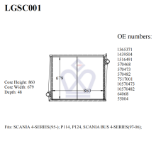 SCANIA radiator, 1365371, 1439504, 1516491, 570468, 64068, LGSC001