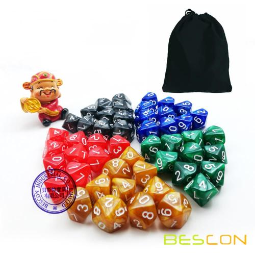 50 piezas surtido colores D10 paquete, 5X10pcs dados de 10 caras poliédricas dados D10 juego de mármol