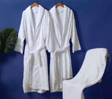 White Color Velour Bathrobe with Shawl Collar