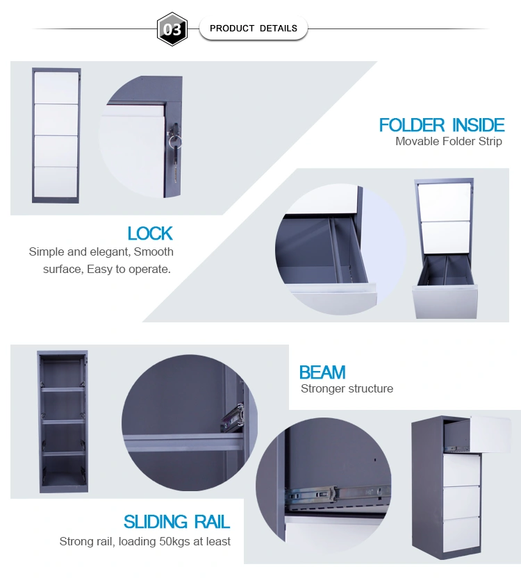 Hanging A4 Folder Specifications 4 Drawer Vertical File Cabinet / Steel Filing Cabinet