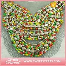 Varied design IN STORE crystal mesh fabric rhinestone neckline patch bead trim