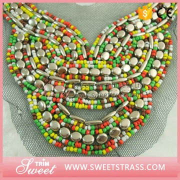 Varied design IN STORE crystal mesh fabric rhinestone neckline patch bead trim