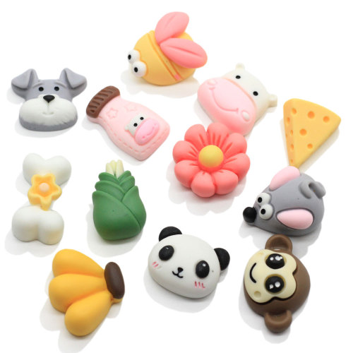 Mixed Design Animal Head Resin Crafts Artificial Panda Dog Monkey Ornament Cabochon Simulation Banana Flower DIY Art Decor