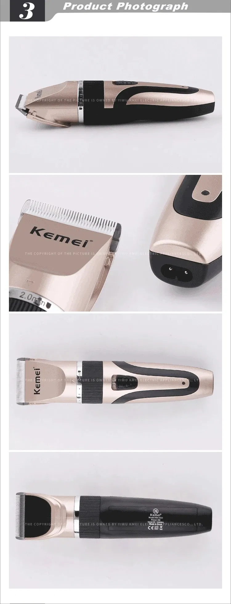 Professional Grooming Kit Hair Cutting Trimmer Kemei Km-1056 Stainless Steel Blade Multi-Gear Quiet Rechargeable Easy Clean for Home Salon