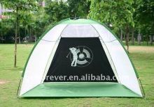 golf tent with logoed hitting target