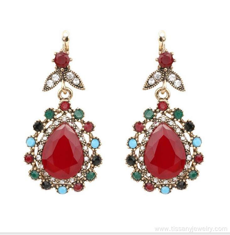 Vintage Retro Gold Red Ethnic Earrings Women